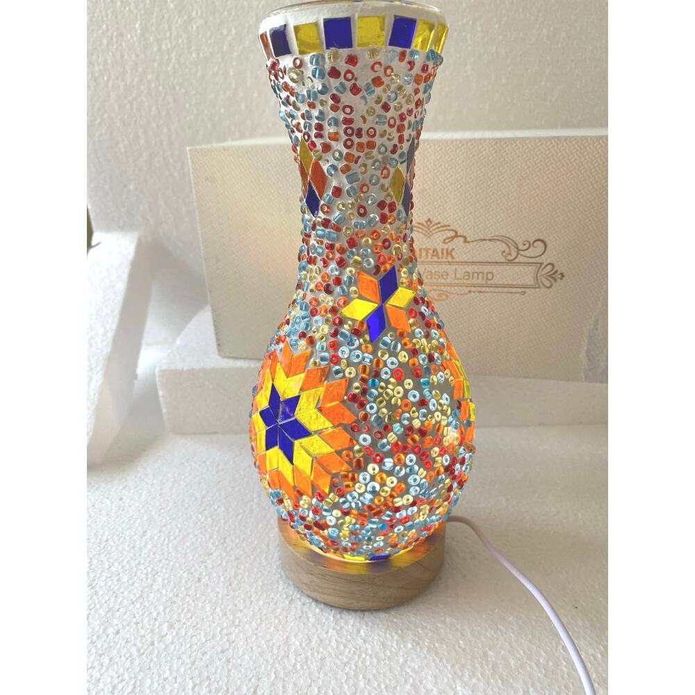 JAITAIK handmade Turkish Moroccan mosaic vase lamp colorea glass vase solid New